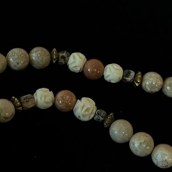 Picture Jasper, Bovine, and Sunstone Crystal 31 in Beaded Necklace w/ Brass - Picture 5 of 7